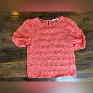 Everly Coral Embroidered Puff Sleeve Blouse Cottagecore Anthro Style S